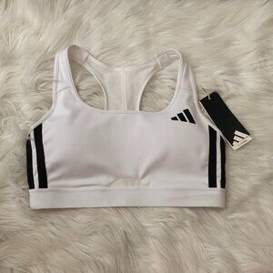 ADIDAS PowerReact Essentials 3-Stripes Sports Bra in White/Black Sz MEDIUM